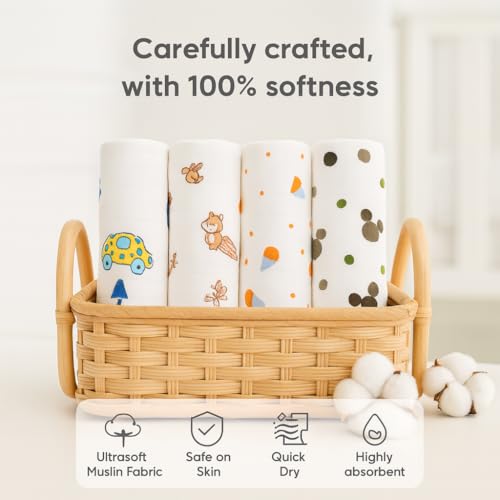 Image of Mini Wonders Muslin Face Towels Set of 5 | Soft Cotton Baby Towels for Daily Use | Washcloths for Newborns & Infants | Skin-Friendly & Reusable