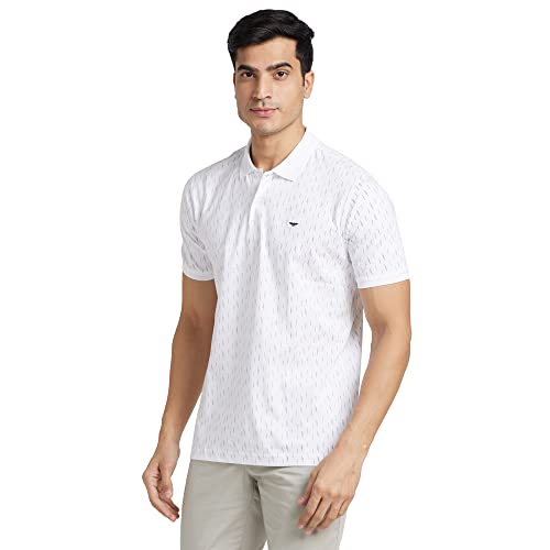 Image of Park Avenue Men's Pure Cotton Print Pattern Slim Fit Rib Collar Polo Neck Half Sleeve Casual T-Shirt