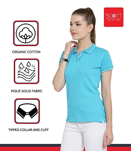 Image of Scott International Women's Regular Fit 100% Pure Organic Cotton Polo T-Shirt | Womens Polo Collar Neck T-Shirt | Cotton Plain Polo Neck Half Sleeve T-Shirt | Tshirts for Women