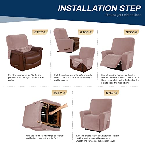 Asnomy Recliner Chair Covers Lazy Boy Recliner Covers With Pockets Stretch Velvet Couch Cover Slipcover 1-Piece Furniture Protector For Dogs Cats(Recliner,Pink) #TOP6