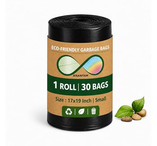 Image of Small Black Garbage Bags 17x19 Inch Trash Bags for Dry & Wet Waste, 30 Bags (1 Roll)