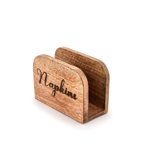 Mahasu Napkin Holder Mango Wood Kitchen Upright Paper Napkin Storage Dispenser for Kitchen Dining Table Party Restaurant (5.5 X 2.5 X 4)