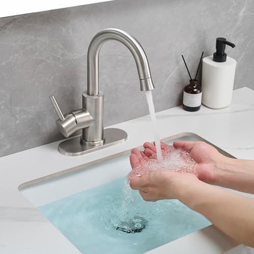 Robinet de salle de bain brossé compact avec plaque de pont de 10,2 cm et drain