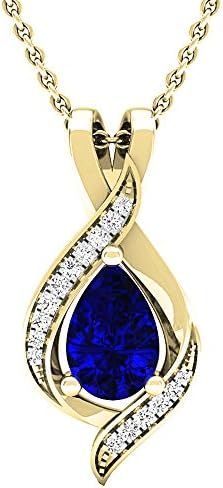 14K Pear 9X6 MM Lab Created Gemstone & Round Diamond Ladies Teardrop Pendant, Yellow Gold