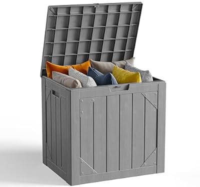 MAKE CHANGES 30 Gallon Outdoor Storage Box, Waterproof Resin Deck Box Organizer for Patio Cushion Storage, Lockable Outside Container for Garden Tools