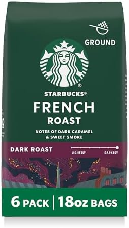 Starbucks Ground Coffee, Dark Roast Hot or Iced Coffee, French Roast, Six 18 oz Bags