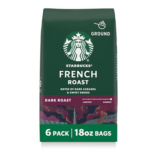 Image of Starbucks Ground Coffee, Dark Roast Hot or Iced Coffee, French Roast, Six 18 oz Bags