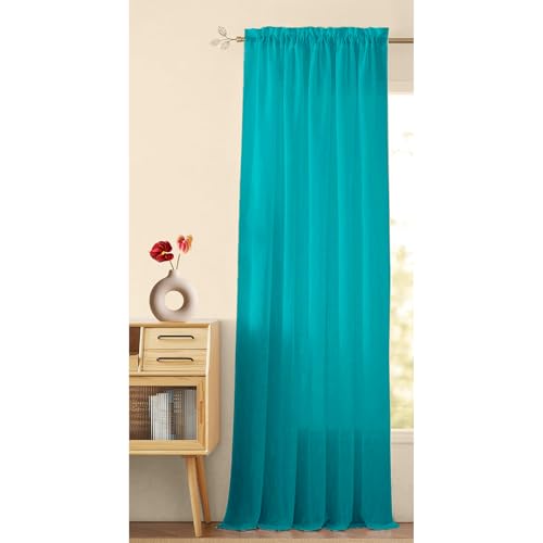 Image of HOMEMONDE Cotton Sheer Curtains Single Piece - Curtains 10 Feet Long Door with Rod Pocket Hanging (120 Inches, Blue)