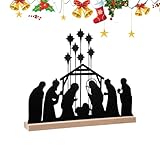 Weihnachtskrippe, Tischdekoration mit Metallfiguren und Holzsockel, saisonale Kirche, Party, Urlaub, Bauernhaus-Dekoration, Innendekoration, Festliche Tischdekoration, Feier, Meer