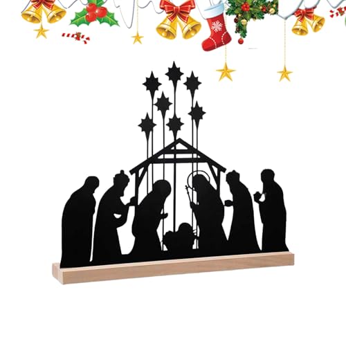 Decorazione natalizia per il tavolo Presepe Ornamento sulla scrivania Decorazione in metallo con base in legno mensola per caminetto Mensola per feste in chiesa