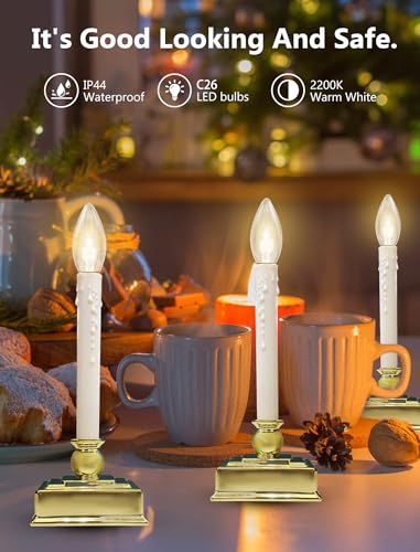 Image of 4 Pack Christmas Battery Operated LED Window Candles with Timer 6-18 Hour, 12 inch Flameless Candle Lamp, Candle Lights for Indoor Party Mantels Table Birthday Home Decor, Gold