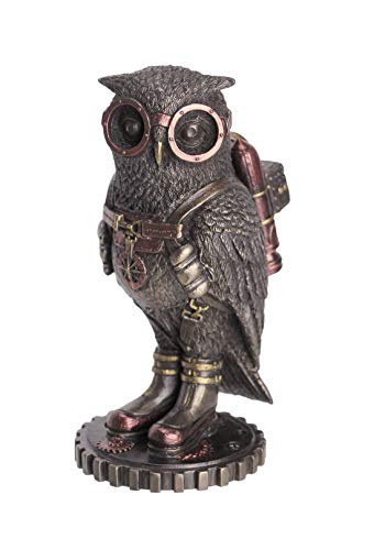 Steampunk Owl with Jetpack Statue Sculpture on Gears Bronze