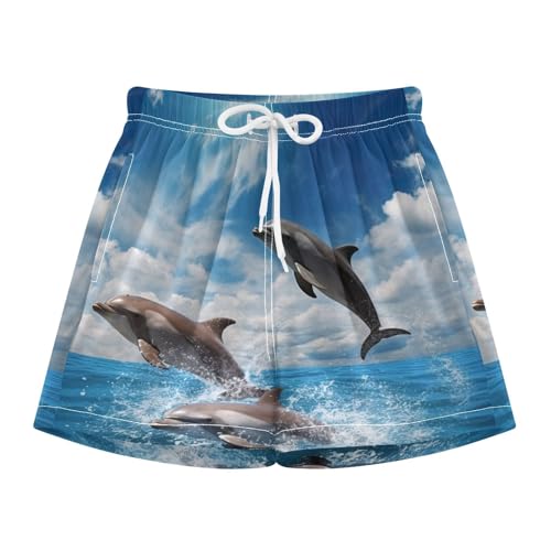 Dolphins Jumping Ocean Boys Swim Trunks with Compression Liner Quick Dry Bathing Bottom Kids Beach Shorts3