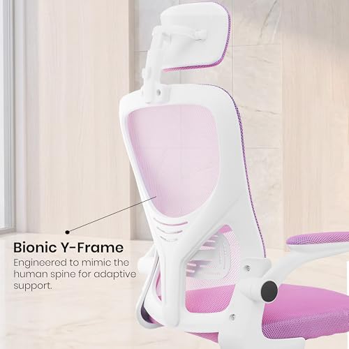 Image of Casa Copenhagen Pink White | High Back Imported Mesh Fabric Boss Office Chair | Y Design Ergonomic Back Support | 2D Aero Design Adjustable Armrests | Synchro Tilt Lock Mechanism