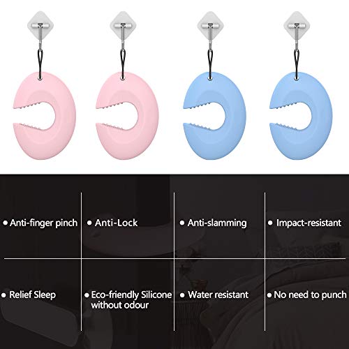 Image of Neobay Door Pinch Guard and Door Slam Stopper, Durable Silicone Door Finger Pinch Guard, Prevents Slamming on Even Heavy Doors, Non-Toxic & Pet Friendly, 4 Packs (2 Pink 2 Blue)