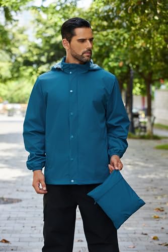 Image of COOFANDY Men's Rain Jacket Waterproof Packable Raincoat Lightweight Rain Shell Hood Travel Golf Hiking Cycling Zip Pockets