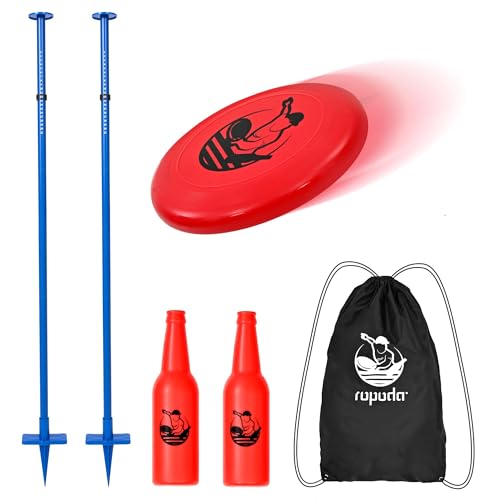 ropoda Outdoor Games -Upgraded Flying Disc Game Set with Thicker Pole Standard Portable Disc Toss Game for Lawn and Beach with Reinforced Ground Spike (Includes 2 Extra)