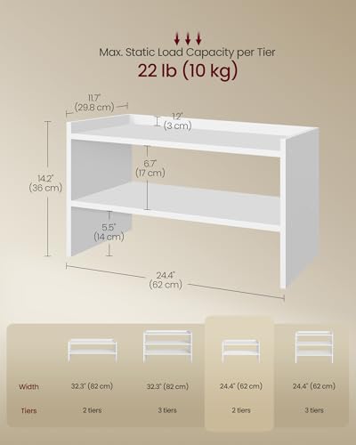 Image of VASAGLE Shoe Rack for Closet, Stackable Organizer Shelf | Stackable Shoe Organizer Shelf for Entryway, 2 Tiers, 11.7 x 24.4 x 14.2 Inches, White, CUSTOS Collection, ULBS062WZ01S