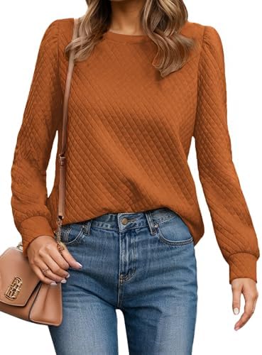 Women Long Puff Sleeve Sweatshirt 2025 Fall Fashion Sweater Lightweight Knit Twist Texture Tops