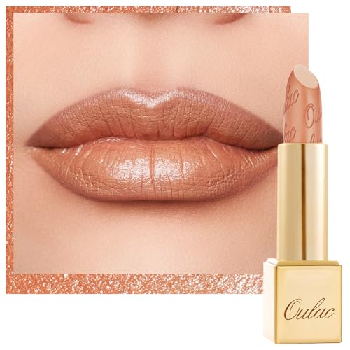 OULAC Glow Metallic Shine Lipstick, Nude High Impact Lipcolor, Lightweight Soft and Ultra Hydrating, Long Lasting