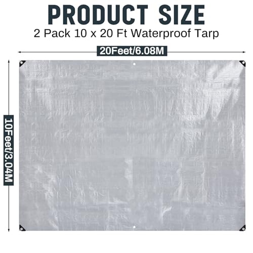 Image of 2 Pack Silver Tarps 10 x 20 ft, 5.5 Mil Waterproof Reflective Tarp, UV Resistant Sun Shade Tarps, Heavy Duty Roof Tarp for Roof Protection, Boat Cover, RV Cover, Car, Patio Furniture, Camping