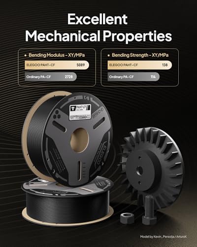 Image of ELEGOO Carbon Fiber PAHT Filament 1.75mm Black 1KG, Nylon CF High Temp 3D Printing Filament, High Strength & Rigidity, Corrosion Resistance, 1KG(2.2lbs) Spool for Enclosed FDM 3D Printers