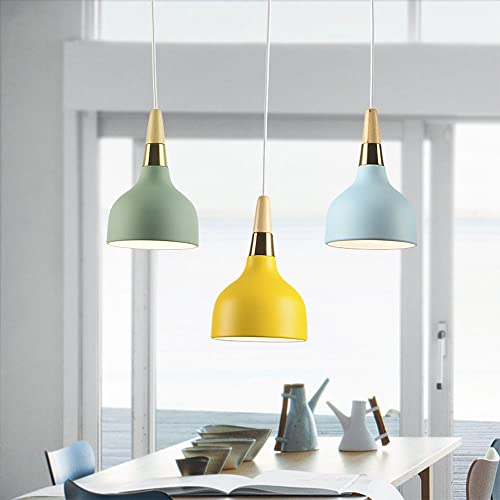 Lámpara colgante E27 moderna de madera con luz de techo pequeña para mesa comedor 4