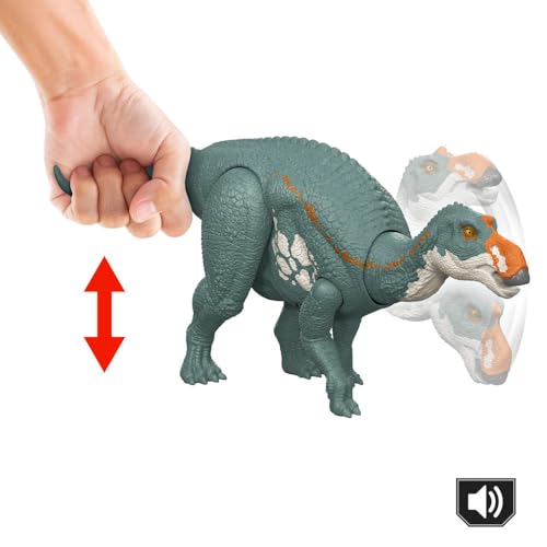 Image of Mattel Jurassic World Rebirth Wild Roar Maiasaura Dinosaur Toy with Tail-Controlled Chomp Multi-Direction Attack & Sound, Posable & Digital Play