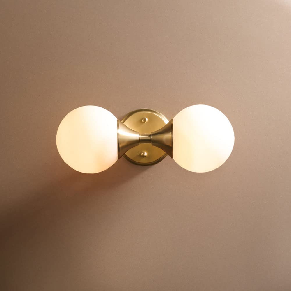 Klobvtt Globe Vanity Light Brass Bathroom Mirror Lamp White Glass Ball Wall Sconce Lighting Fixture Modern Mirror Front Lamps E27 Picture Lights for Living Room Bath Hotel