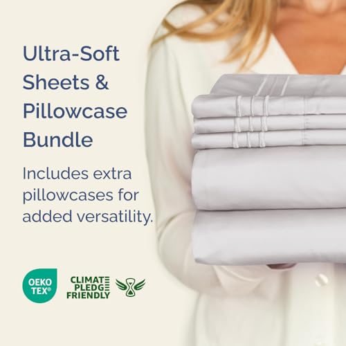 French Grey 3-Piece Sheet Set & Pillowcase Bedding Bundle (Twin Size) - Complete Twin Sheet Set & 2 Pillowcases with Deep Pockets up to 16 inches - Hotel Luxury Quality - Soft, Breathable & Cooling - image 2