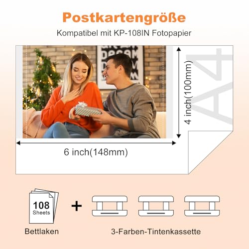 Kompatibel mit Canon Selphy CP1300 CP1500 Tinten und Papier Multipack 108 Fotopapier + 3 Farbkartusche, Ersatz für Canon KP-108IN 3115b001(AA) für Selphy CP Fotodrucker CP1200 CP1000 CP910 CP900