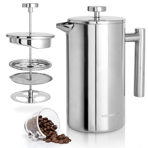 Mixpresso Large Stainless Steel French Press Coffee Maker 50 Oz 1500ml, Double Wall Insulated French Press Stainless Steel, Easy Clean Tea Brewer, Easy Press Durable Metal Coffee Press