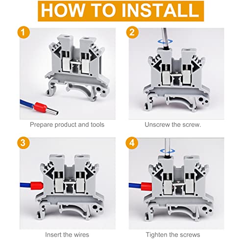 Erayco Din Rail Terminal Block Kit 20 Uk2.5B 12 Awg Gauge Terminal Blocks 20A 600V Ground Blocks Fixed Bridge Jumpers End Covers End Brackets #TOP5