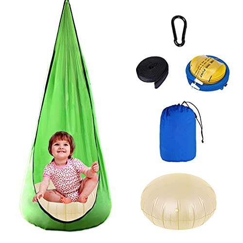 Hammock Chair OUTREE Kids Pod Swing Seat 100% Cotton Child Hammock Chair Outdoor and Indoor Use, Sturdy Bilateral Dense Stitching, Up to 300 LBS Capacity (Green)