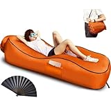 Nylon Inflatable Lounger Air Sofa with Manual Fan Inflation, Amphibious Outdoor Camping & Beach Accessories Portable Water Proof Couch Bed for Hiking, Lightweight Easy to Set Up Air Mattress(Brown)