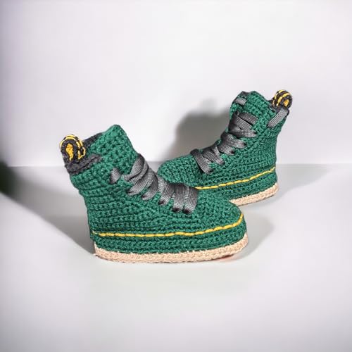 Handmade Green Crochet Baby Booties - Classic British Newborn Boots - Punk-Style knitted Boot - Soft Sole High-Top Baby Shoes – Gender Neutral Newborn Gifts4