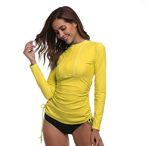 Women's UV Sun Protection UPF 50+ Long Sleeve Rash Guard Wetsuit Swimsuit Top (901 L, Yellow)