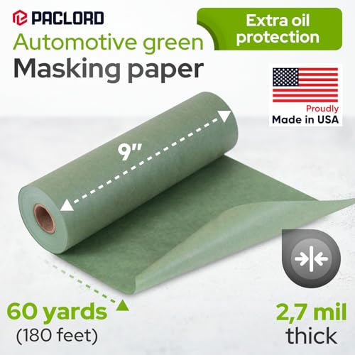 Image of 9 inch x 60 Yards (180 feet) Green Masking Paper with Extra Oil Protection for Automotive Painting Industries - Made in USA Masking Paper for Painting Cars, Protection from Splatter