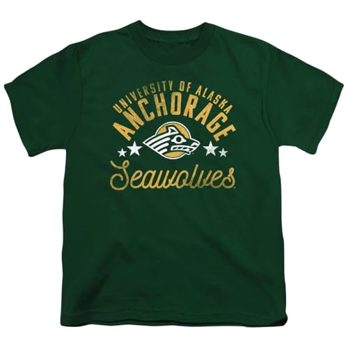 University of Alaska Anchorage Official Seawolves Unisex Youth T Shirt,Hunter Green, Large