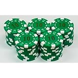 カジノチップ 数字入り 【ばら売り50枚単位】 ポーカーチップ マージャン 麻雀 (緑＄10)