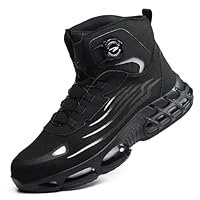 COOU Sicherheitsstiefel Herren Damen Leicht Arbeitsschuhe Hoch Sportlich Sicherheitsschuhe Luftkissen Dämpfung Stahlkappenschuhe Atmungsaktiv Drehverschluss Schwarz 43