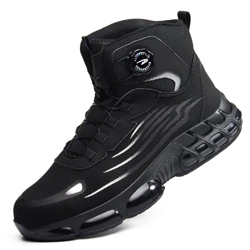 COOU Chaussures de Sécurité Hommes Femme Légère Montante Chaussures de Travail avec Embout en Acier Respirante Bottines de Sécurité Confortable U88/Noir42