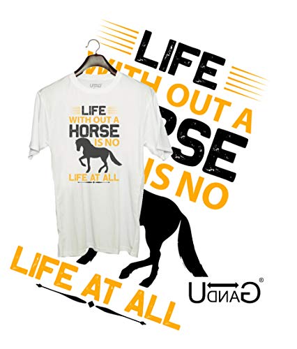 Image of UDNAG Unisex Round Neck Graphic 'Horse | Life Without a Horse is no Life at All' Polyester T-Shirt White [Size 2YrsOld /22in to 7XL /56in]