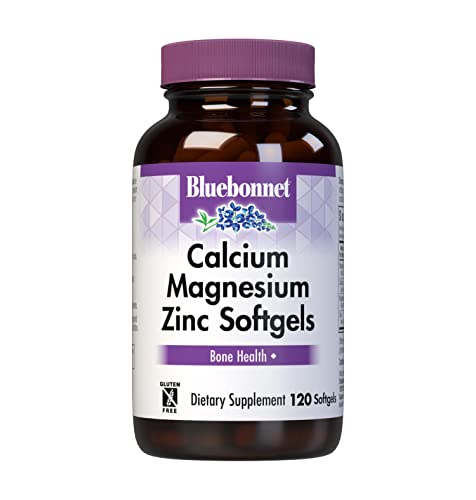 Bluebonnet Nutrition Calcium Magnesium Zinc Plus Vitamin D3, 1000 Mg Of Calcium, 500 Mg Of Magnesium And 15 Mg Of Zinc, 400Iu Vitamin D3, For Strong Healthy Bones*, Gluten-Free, Dairy-Fee, 120 Softgel #TOP6