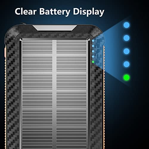 Cargador Solar 10000/20000mAh Banco de energía Solar portátil Cargador inalámbrico Incorporado de 3 Cables con Linterna LED Batería Externa Cargador de teléfono Solar Impermeable para Viaje
