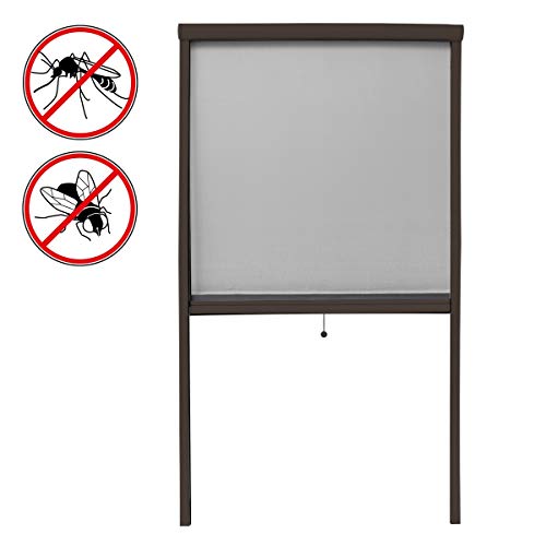 ECD Germany Mosquitera para Puertas - 90 x 160cm - Cortina mosquitera - Marron - Poliester - Protección Anti-Insectos - Mosquitera de Cuatro rieles de Rejilla