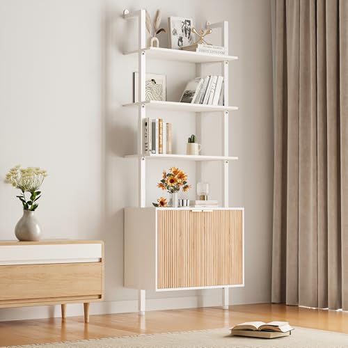 74" Tall Bookshelf with Storage Cabinet, Modern Ladder Shelf with