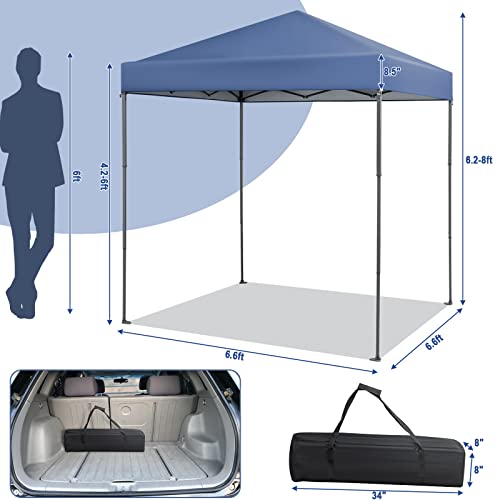 Image of Tangkula 6.6x6.6 Ft Pop Up Canopy, 1 Person Instant Setup Canopy Tent with Center Lock, UPF 50+ Sun Protection, 8 Stakes, 4 Ropes, Portable Outdoor Canopy with Carrying Bag