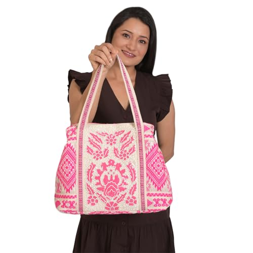 Image of Boho Girl Spacious and Stylish Handbag with Button Closure | Made of Cotton Material | For Daily and Office Use | Ladies Handbag Purse For Daily & Office Use | Double Shoulder Straps