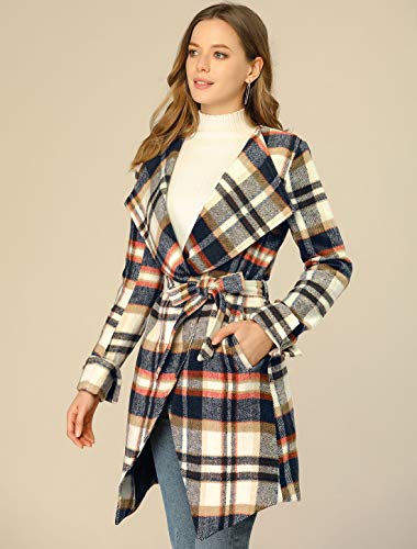 Allegra K Women's Plaid Belted Wrap Overcoat Shawl Collar Asymmetric Hem Fall Winter Coat4